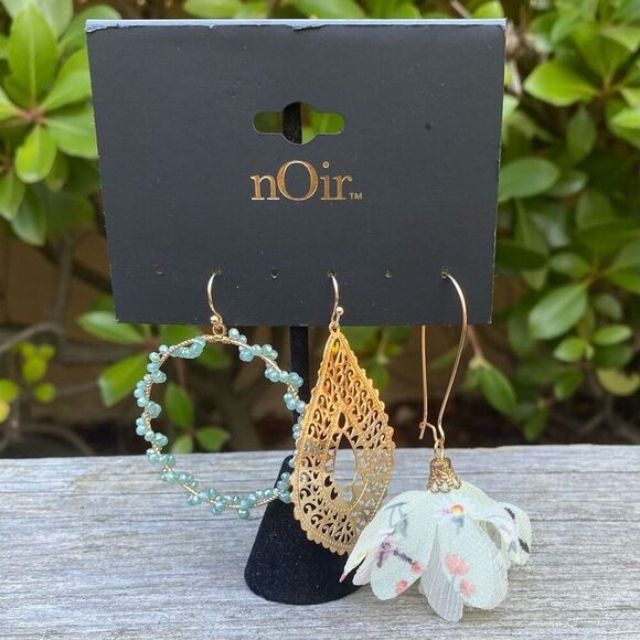 Noir Jewelry Blue & Gold Three (3) Piece Earring Set. NWOT Western Boho - Picture 1 of 4